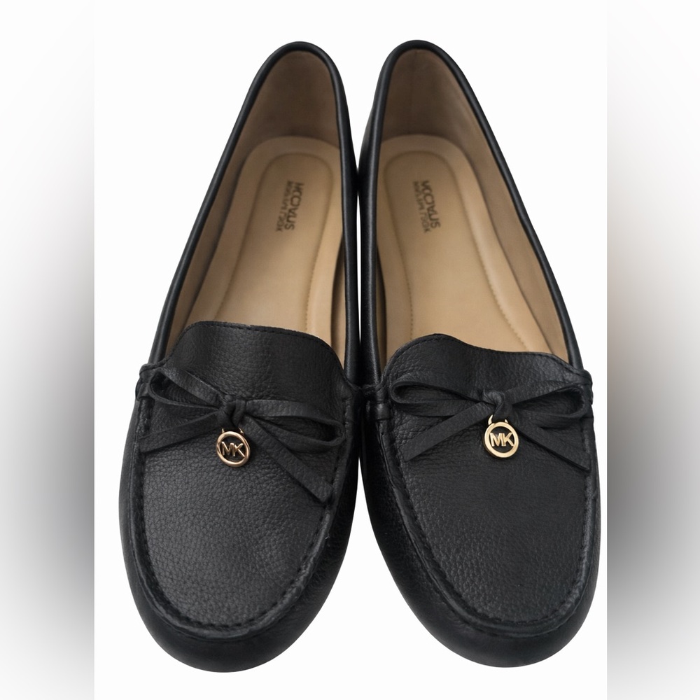 Michael Kors Black Leather Flats with Gold Accents